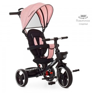 Велосипед трехколесный с ручкой детский Turbo Trike М 5447 PU-15, полиуретановые колеса, нежно-розовый