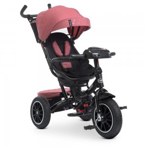 Велосипед трехколесный с ручкой детский Turbo Trike М 5448 HANS-6ST, надувные колеса, розовый