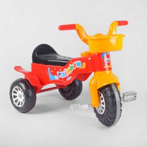 Велосипед трёхколёсный пластмассовый 07-116 “Pilsan” цвет Красно-желтый, пластиковые колеса с прорезиненной накладкой, пищалка, корзинка, в пакете