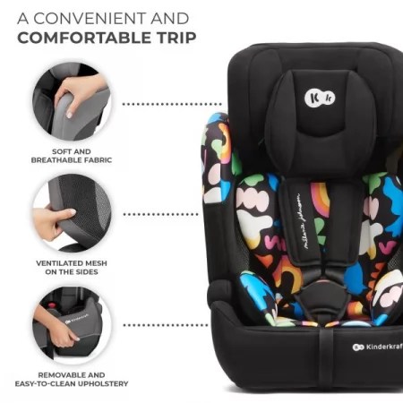 Дитяче автокрісло Kinderkraft Comfort Up i-Size чорний з малюнком KCCOUP02HAP0000
