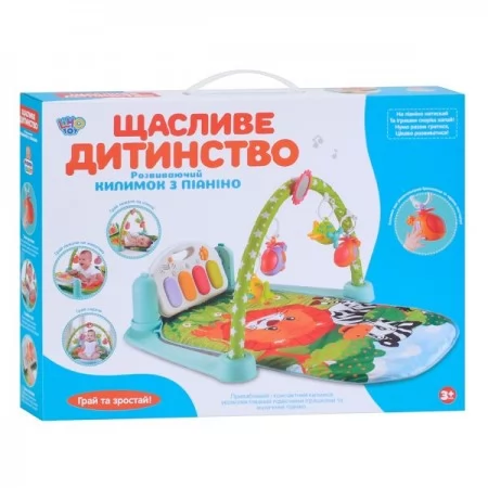 Коврик для младенца M 5471 72-44см, дуга, подвески 5шт, пианино-музыка, свет, на батарейках, в коробке