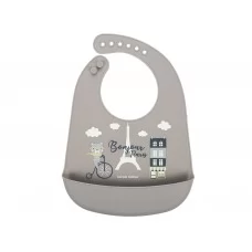 Слюнявчик силиконовый с карманом Bonjour Paris - бежевый Canpol Babies 74/027_bei