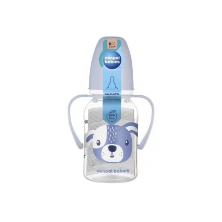 Стандартна пляшечка з ручками 120 мл CUTE ANIMALS - синя Canpol Babies 11/823_blu Стандартна пляшечка з ручками 120 мл CUTE ANIMALS - синя Canpol Babies 11/823_blu