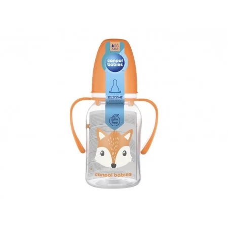 Стандартна пляшечка з ручками 120 мл CUTE ANIMALS - помаранчева Canpol Babies 11/823_ora Стандартна пляшечка з ручками 120 мл CUTE ANIMALS - помаранчева Canpol Babies 11/823_ora