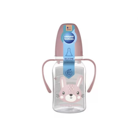 Стандартная бутылочка с ручками 120 мл CUTE ANIMALS – розовая Canpol Babies 11/823_pin
