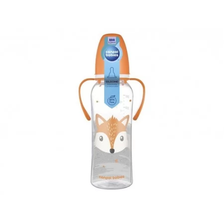 Стандартная бутылочка с ручками 250 мл CUTE ANIMALS – оранжевая Canpol Babies 11/845_ora