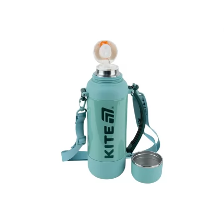 Термос з чашкою Kite K25-1225-3 1200 мл зелений, з ремінцем, Kite Термос з чашкою Kite K25-1225-3 1200 мл зелений, з ремінцем, Kite