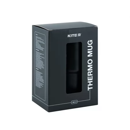 Термокружка з ручкою чорна 600 мл, Kite K24-1207-1