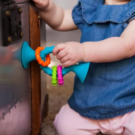Прорезыватель-погремушка на присосках Fat Brain Toys pipSquigz Loops бирюзовый F166ML Прорезыватель-погремушка на присосках Fat Brain Toys pipSquigz Loops бирюзовый F166ML