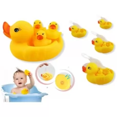 Игрушка для купания KLQ603B набор 4шт, утка с утятами(1шт-12см, 3шт-3,5см), пискавка, в сетке, 13-14,5-10см