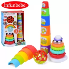 Игра PL12345-PL1100-PL201W-PL2 игровой набор, пирамидка 18см-текстурные кольца (7шт), башня-6 блоков, мяч-погремушка, радуга/радуга- 5деталей, в кор-ке, 26,5-42-10см