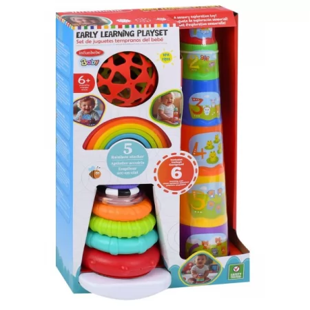 Игра PL12345-PL1100-PL201W-PL2 игровой набор, пирамидка 18см-текстурные кольца (7шт), башня-6 блоков, мяч-погремушка, радуга/радуга- 5деталей, в кор-ке, 26,5-42-10см