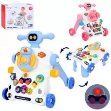 Каталка-ходунки 6043-6044 40,5-40,5-в43,5см,3в1, стіл, ігрова панель, кермо-пискавка, шестерні, рухливі деталі, машинка-звук,світло, 2 кольори, на бат-ці