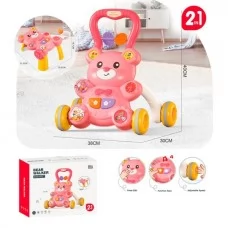 Каталка-ходунки 6085 40-30-в40см, 2в1(столик 35,5-31,5-в18,7см), ігрова панель-ведмідь, музыка, свет, пискавка,подвижные детали, баскетбольне кільце 7см, кулька, на батарейках,38-30-10см