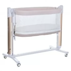 Кроватка-манеж ME 1125-G NOA Beige детское, APP, LED экран, 4цв., матрас, качели, ремни, сумка, алюм., золото+беж