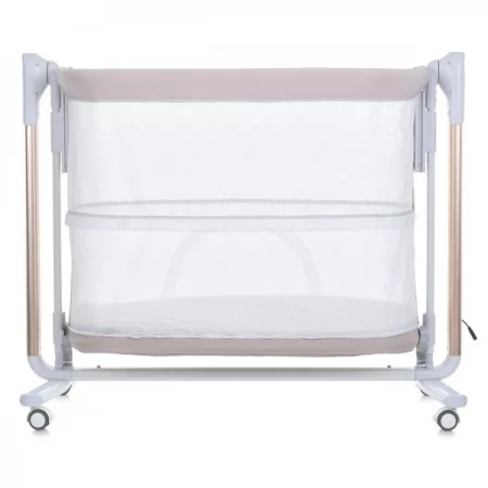Кроватка-манеж ME 1125-G NOA Beige детское, APP, LED экран, 4цв., матрас, качели, ремни, сумка, алюм., золото+беж