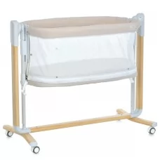 Кроватка-манеж ME 1125-W NOA Beige детское, APP, LED экран, 4цв., матрас, качели, ремни, сумка, алюм., дерев.+беж