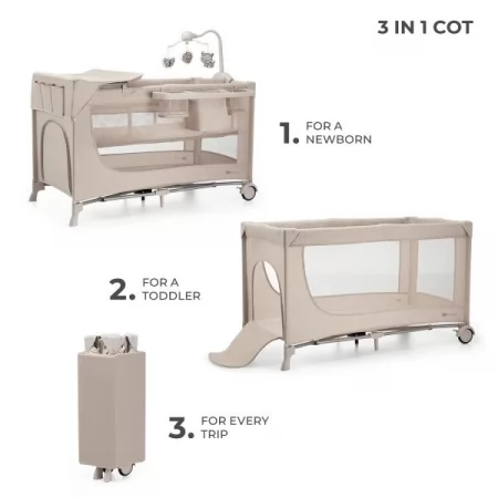Манеж-ліжко з пеленатором Kinderkraft Joy 2 бежевий KLJOY02BEG000AC