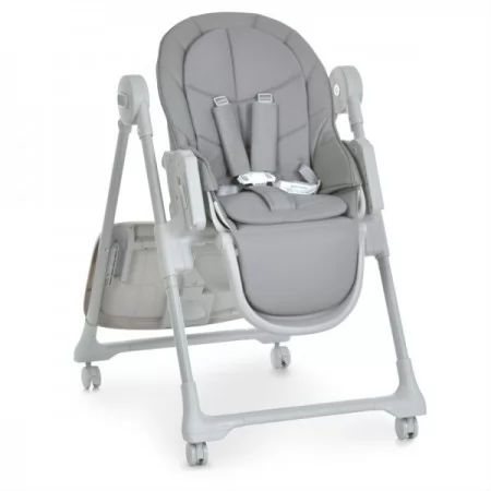 Стульчик El Camino CRYSTAL ME 1037 Nude Gray для кормления, 5-точ. ремни, матрас, 4 колеса, кож., серый нюд