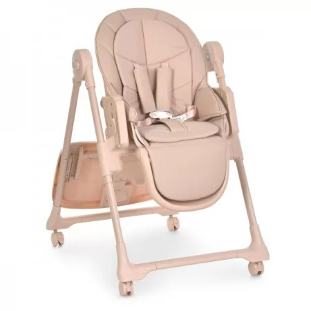 Стільчик El Camino CRYSTAL ME 1037 Nude Pink для годування, 5-точ. ремені, матрац, 4 колеса, шкір., рожевий нюд