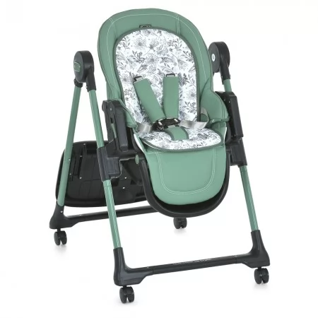 Стільчик ME 1037-B CRYSTAL Green для годування, 5-точ. ремені, матрац, 4 колеса, шкір., зелений