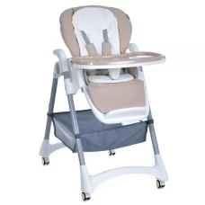 Стульчик ME 1177 STEADY Cream Beige для кормления, 5-точ.ремни, матрас, 4 колеса, кож., бежевый