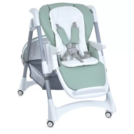 Стульчик ME 1177 STEADY Menta для кормления, 5-точ.ремни, матрас, 4 колеса, кож., зеленый