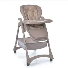 Стульчик ME 1177 STEADY Taupe Beige для кормления, 5-точ.ремни, матрас, 4 колеса, кож., темно-бежевый