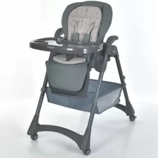Стульчик ME 1177 STEADY Total Gray для кормления, 5-точ.ремни, матрас, 4 колеса, кож., темно-серый