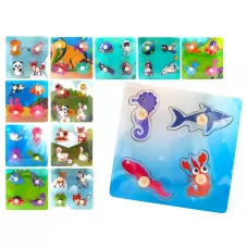 Деревянная игрушка рамка-вкладыш с ручкой, 15×15 см, 4 фигуры, микс видов (цена за 1 шт) MD 1515
