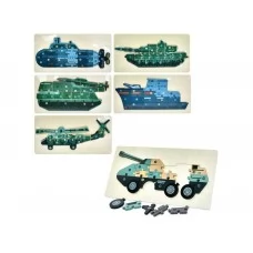 Деревянная игрушка Пазлы военный транспорт, 20 элементов MD1986