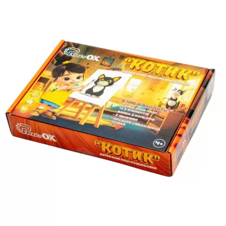 Деревянный пазл-раскраска Котик, PuzzleOk 22938