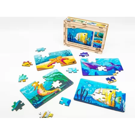 Дерев’яний пазл 4в1 Морські жителі, розвиваючий, PuzzleOk 57896 Дерев’яний пазл 4в1 Морські жителі, розвиваючий, PuzzleOk 57896