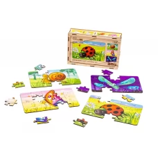 Деревянный пазл Насекомые 4в1, PuzzleOk 59557