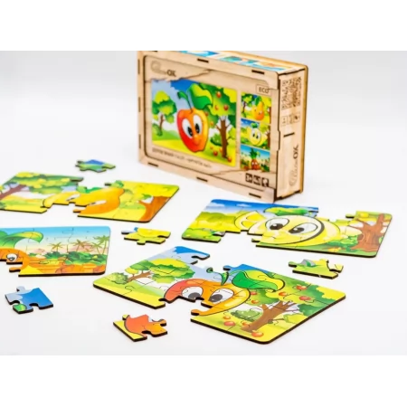 Деревянный пазл Фрукты 4в1, PuzzleOk 84681
