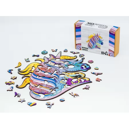 Фигурный деревянный пазл Сказочный Единорог A3, в картонной упаковке, PuzzeOk PuzA3-00721 Фигурный деревянный пазл Сказочный Единорог A3, в картонной упаковке, PuzzeOk PuzA3-00721