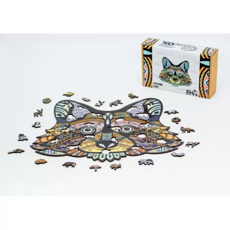Фигурный деревянный пазл Веселый Енот A3 в картонной упаковке, PuzzleOk PuzA3-00724