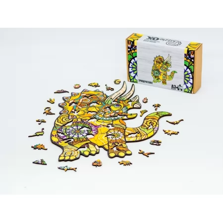 Фигурный деревянный пазл Трицератопс A3, в картонной упаковке, PuzzleOk PuzA3-00903 Фигурный деревянный пазл Трицератопс A3, в картонной упаковке, PuzzleOk PuzA3-00903
