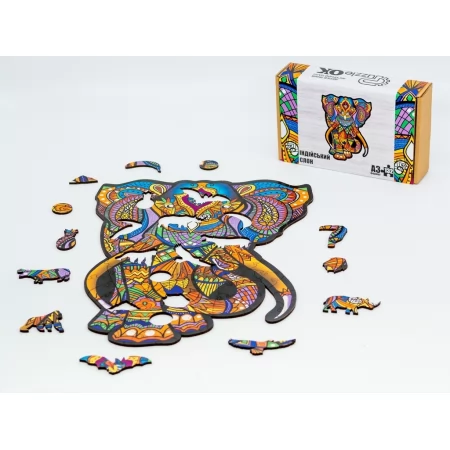 Фигурный деревянный пазл Индийский слон A3, в картонной упаковке, PuzzleOk PuzA3-05326