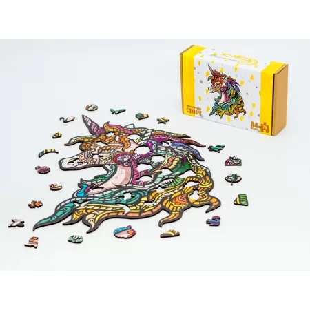 Фигурный деревянный пазл Радужный Единорог A4, в картонной упаковке, PuzzleOk PuzA4-00701 Фигурный деревянный пазл Радужный Единорог A4, в картонной упаковке, PuzzleOk PuzA4-00701