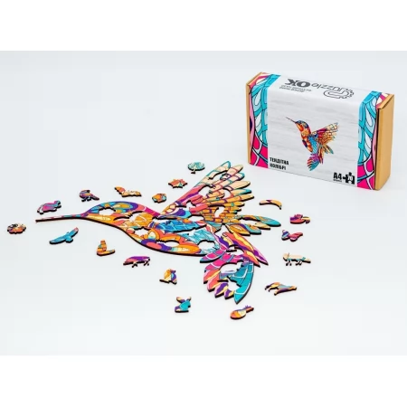 Фигурный деревянный пазл Хрупкая Колибри A4, в картонной упаковке, PuzzleOk PuzA4-00703