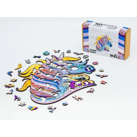 Фигурный деревянный пазл Сказочный Единорог A4, в картонной упаковке, PuzzeOk PuzA4-00707 Фигурный деревянный пазл Сказочный Единорог A4, в картонной упаковке, PuzzeOk PuzA4-00707