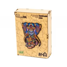 Фигурный деревянный пазл Индийский слон A4, в деревянной упаковкеі, PuzzleOk PuzA4-04121