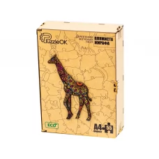 Фигурный деревянный пазл Пятнистый Жираф A4, в деревянной упаковке, PuzzleOk PuzA4-04124