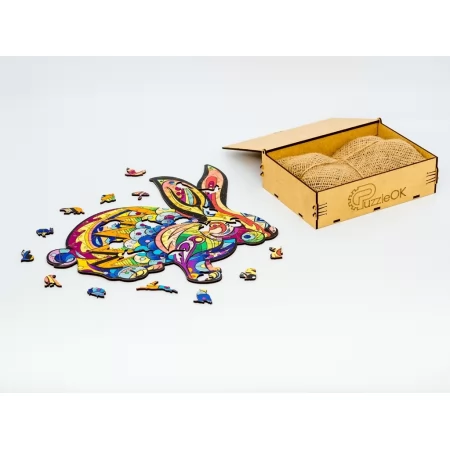Фигурный деревянный пазл Пушистый кролик A4, в деревянной упаковке, PuzzleOk PuzA4-04131 Фигурный деревянный пазл Пушистый кролик A4, в деревянной упаковке, PuzzleOk PuzA4-04131