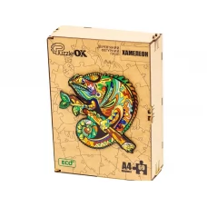 Фигурный деревянный пазл Хамелеон A4, в деревянной упаковке, PuzzleOk PuzA4-04132