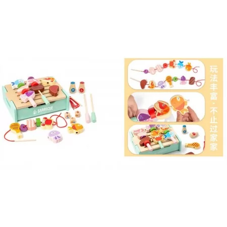 Деревянный набор барбекю с грилем и шампурами BabyToys, 3 кубика