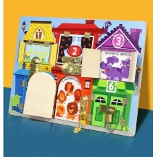 Дерев'яний бізіборд BabyToys 153487 із замочками від 2 років Дерев'яний бізіборд BabyToys 153487 із замочками від 2 років