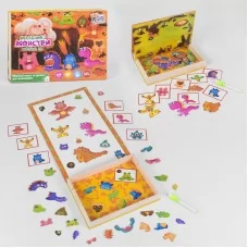 Деревянная игра магнитная 4FUN Маленькі монстри 68 элементов