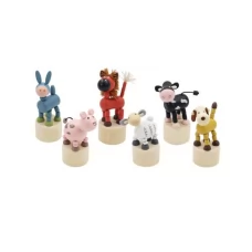 Деревянная игрушка 23693 домашние животные, от 9см, дергунчик, 12шт(6видов) в дисплее, 30-22-6см